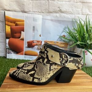 REBECCA MINKOFF Women Toe Stacked Heel Slip On Leather Dress Heeled Mules Shoes